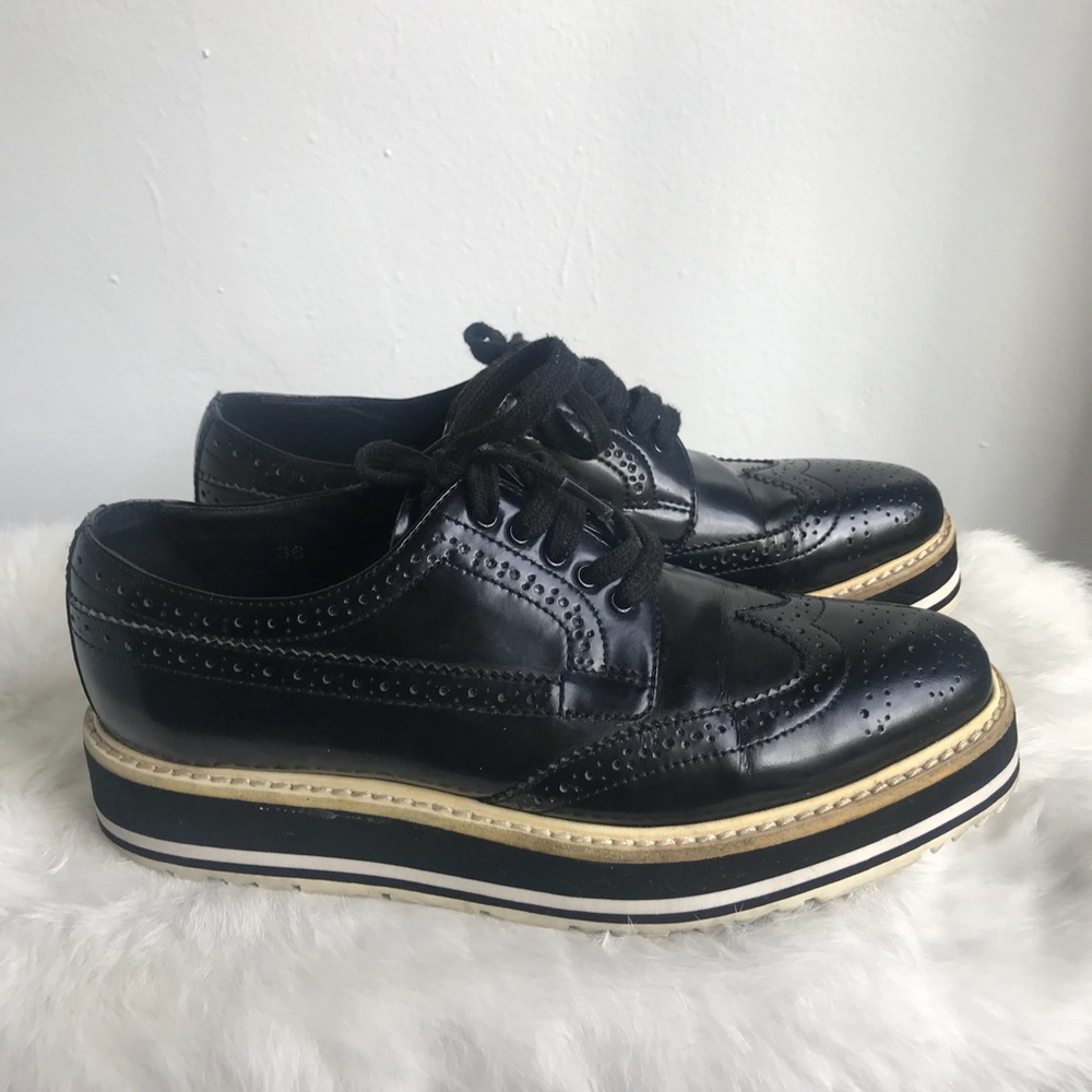 Prada Black Leather Lace-Up Platform Shoes